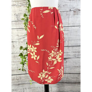 Judith Hart Skirt size 12 Coral Tan Floral Tropical Faux Wrap Pencil Knee Hawaii